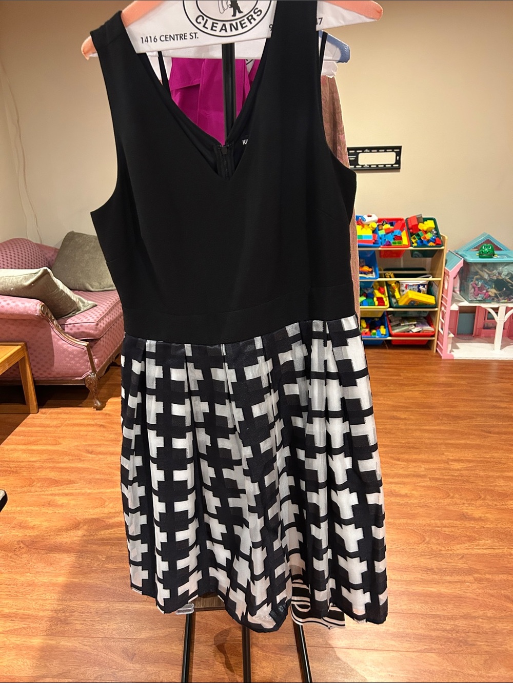 Karl Lagerfeld Black and White Sleeveless Fit-and-Flare Dress